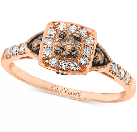 Le Vian Chocolatier® Chocolate Diamond® & Vanilla Diamond® Halo Ring (3/8 ct. t.w.) in 14k Rose Gold