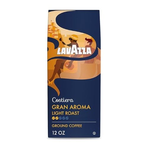 Lavazza Costiera Gran Aroma Ground Coffee, Light Roast, Smooth and Aromatic Taste, 100% Arabica, 12 oz, Pack of 1(Package May Vary)
