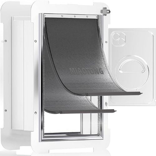Miaotong Upgraded Sealing Pet Door for Wall, Double Flap, Steel Frame and Telescoping Tunnel, Large