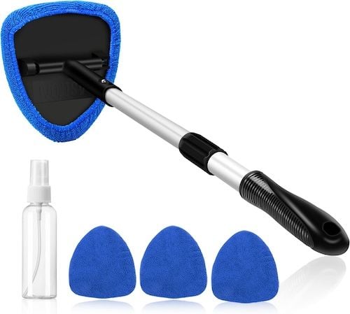 AstroAI Car Window Cleaning Tool with Extendable Handle and Four Washable Microfiber Pads