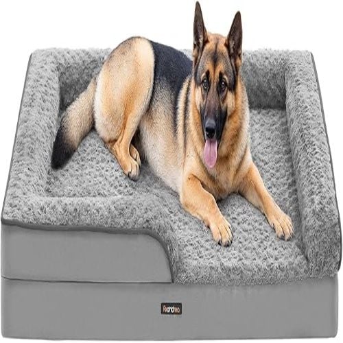 Feandrea Orthopaedic Waterproof Dog Sofa Bed with Removable Washable Cover, 48 x 35 x 7 Inches, Dove Gray