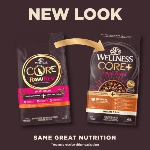 Wellness CORE+ Natural Grain Free Small Breed Dry Dog Food, Original Freeze Dried Turkey, 4 lbs,  Bag