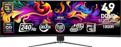 MSI MPG 491CQPX QD-OLED 49-inch QD-OLED 5120 x 1440 (DQHD) Computer Monitor
