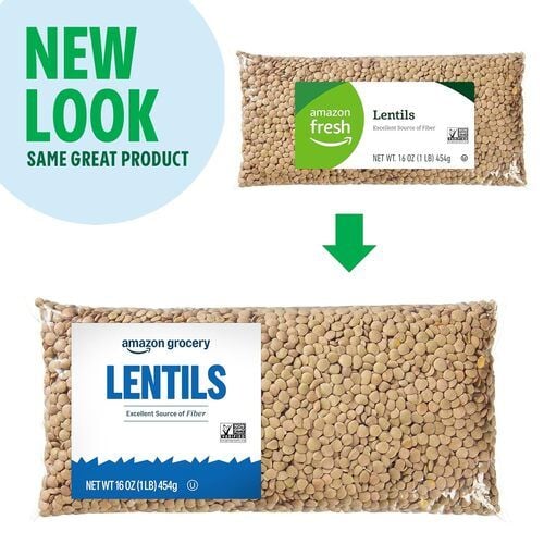 Amazon Fresh Lentils, Excellent Source of Fiber, 16 oz