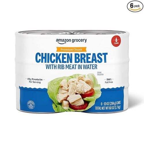 Amazon Grocery Premium Chunk Chicken Breast with Rib Meat in Water, 10 oz, Pack of 6