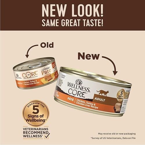 Wellness Core Chicken, Turkey & Chicken Liver Recipe, Grain Free, Protein Rich, Classic Pate, 5.5 oz Can