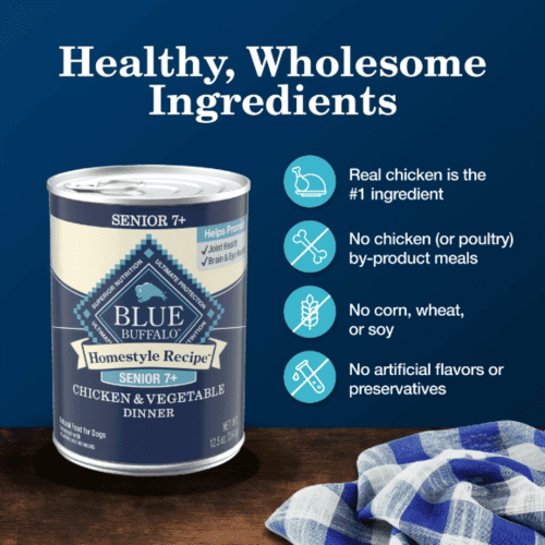Blue Buffalo Homestyle Recipe Senior Wet Dog Food, Chicken & Vegetable Dinner, 12.5 oz Can