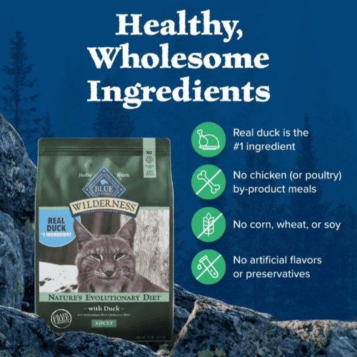 Blue Buffalo Wilderness Nature’s Evolutionary Diet with Duck, Grain-free Adult Dry Cat Food, 5 lb Bag