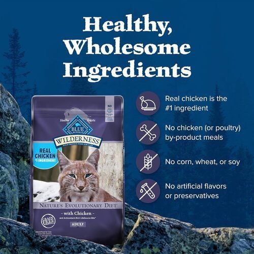 Blue Buffalo Wilderness High-Protein Food for Cats, Nature’s Evolutionary Diet, Grain-Free, Chicken, 12 lb Bag