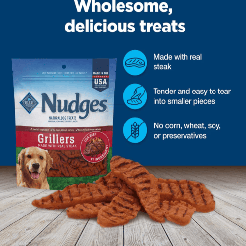 Blue Buffalo Nudges Natural Dog Treats, Grillers Made with Real Steak, 16 oz Bag