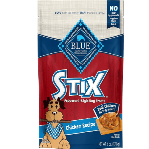 Blue Buffalo Stix Pepperoni-style Dog Treats, Soft-moist, Chicken Recipe, 6 oz Bag