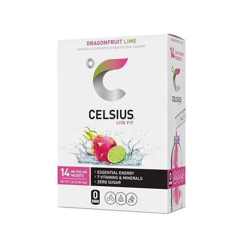 CELSIUS On-the-Go Powder Sticks Dragonfruit Lime, Essential Energy, 2.8 oz