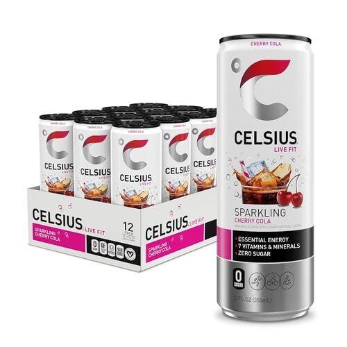 CELSIUS Sparkling Cherry Cola, Energy Drink, Zero Sugar, 12 fl oz, Pack of 12