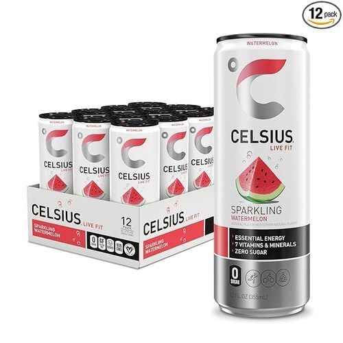 CELSIUS Functional Essential Energy Drink, Sparkling Watermelon, 12 fl oz, Pack of 12
