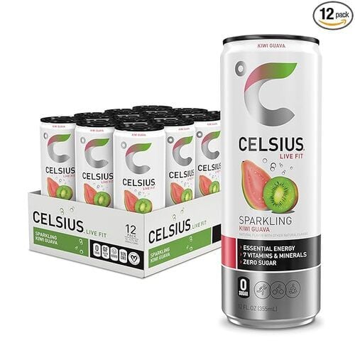 CELSIUS Functional Essential Energy Drink, Sparkling Kiwi Guava, 12 fl oz, Pack of 12