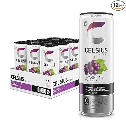 CELSIUS Functional Essential Energy Drink, Sparkling Grape Rush, 12 fl oz, Pack of 12