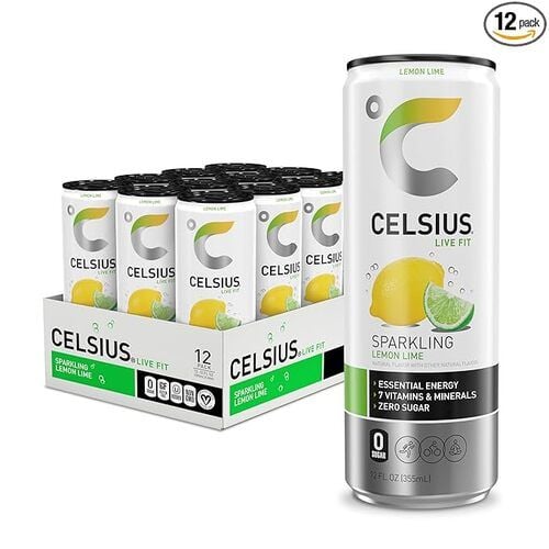 CELSIUS Sparkling Lemon Lime, Functional Energy Drink, 0 Sugar, 12 fl oz, Pack of 12