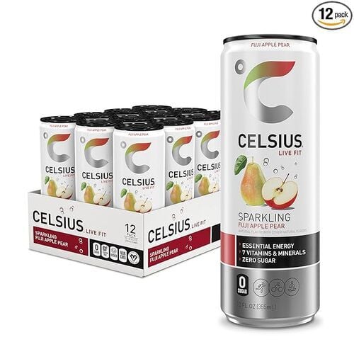CELSIUS Functional Essential Energy Drink, Sparkling Fuji Apple Pear, 0 Sugar, 12 fl oz, Pack of 12