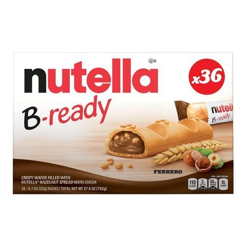 Nutella B-Ready, Crispy Wafer Filled with Nutella, Hazelnut Spread with Coca, 36 ct, 27.9 oz