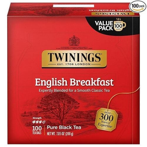 Twinings English Breakfast Pure Black Tea, Individually Wrapped Bags, Expertly Blended for a Smooth Classic Tea, Packaging May Vary, 7.05 oz, 100 Count, Pack of 1