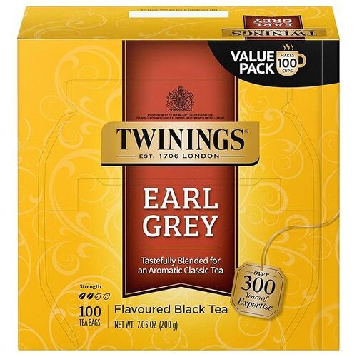 Twinings Earl Grey Flavoured Black Tea, Individually Wrapped Bags, Tastefully Blended for an Aromatic Classic Tea, Packaging May Vary, 100 Count, 7.5 oz, Pack of 1