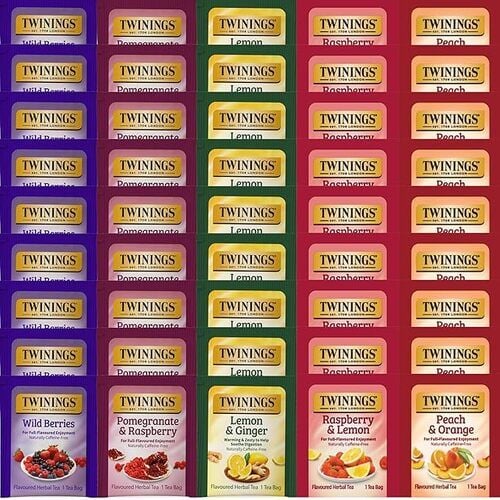 Twinings Fruity Herbal Caffeine-free Tea Bag Sampler Variety, Pack of 45