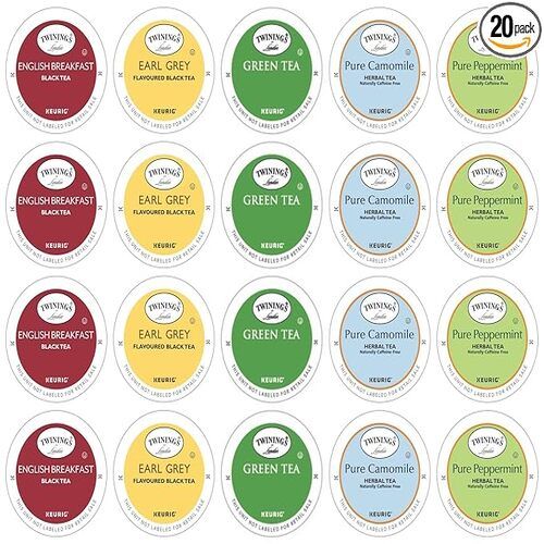 Twinings Tea K-Cup Assortment, Herbal & Black, Pack of 20