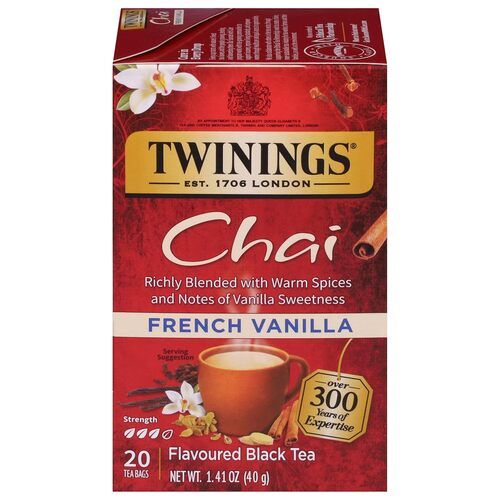 Twinings French Vanilla Chai Black Tea, 20 Tea Bags, Pack of 1, 1.41 oz