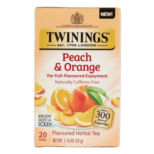 Twinings Peach & Orange Flavoured Herbal Tea, Caffeine-Free, 20 Tea Bags, 1.76 oz, Pack of 2