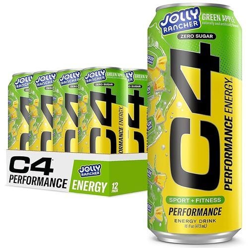 JOLLY RANCHER Green Apple Zero Sugar C4 Performance Energy Drink, 16 fl oz, 12 Pack