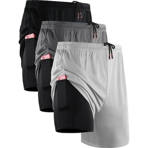 NELEUS Mens 2 in 1 Dry Fit Workout Shorts with Liner and Pockets 3 Packs