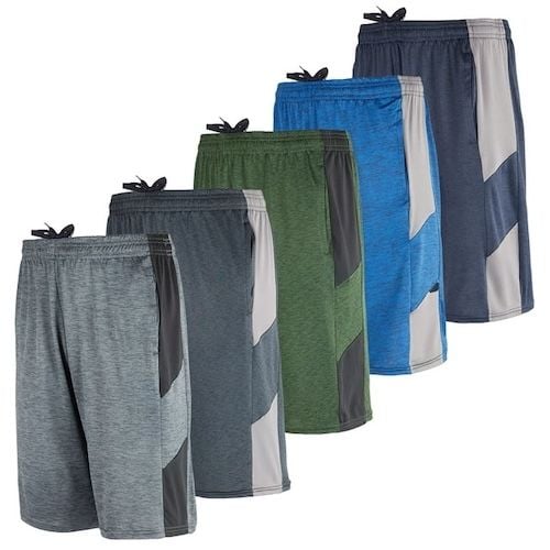 Real Essentials 5-Pack Youth Dry-Fit Active Athletic Basketball Gym Shorts