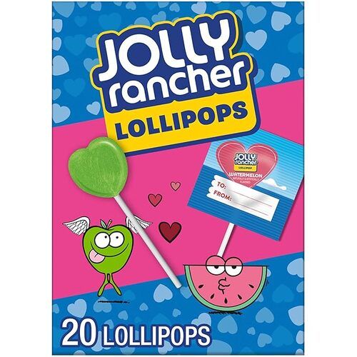JOLLY RANCHER Valentine's Lollipops, Assorted Fruit Flavored, Box, 20 Pieces, 9.2 oz
