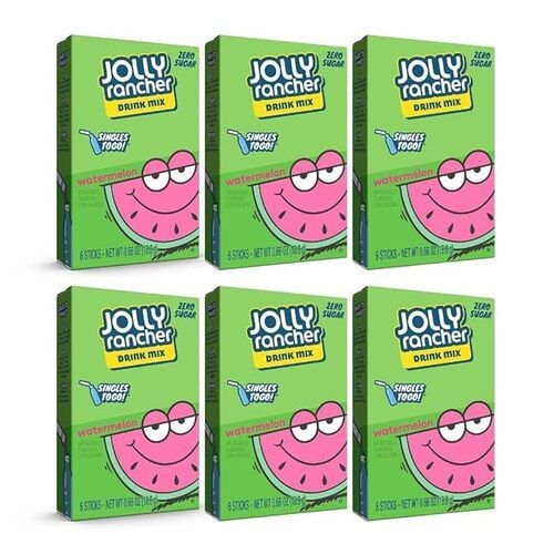 Jolly Rancher Singles-To-Go Drink Mix, Zero Sugar, Watermelon, 6 Sticks, 0.66 oz