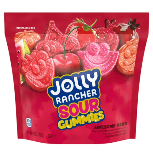 Jolly Rancher Sour Gummies Awesome Reds Candy, Assorted Fruit Flavored, 13 oz, Bag
