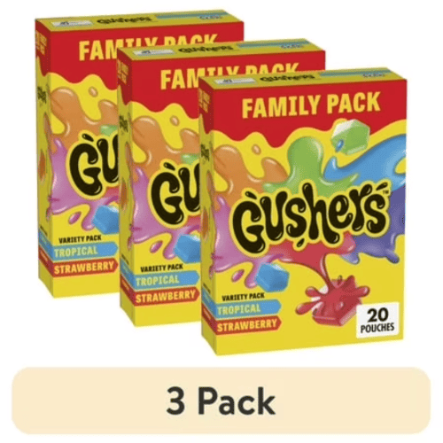 Gushers Variety Pack Fruit Flavored Snacks, Tropical and Strawberry Flavors, Family Pack, 20 Pouches, 3 Pack, 16 oz