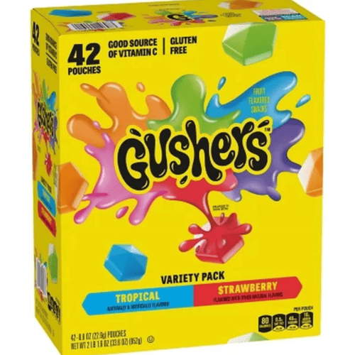 Gushers Strawberry and Tropical Variety Pack Snacks, Gluten Free, 0.8 oz, 42 Pouches