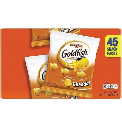 Pepperidge Farm Goldfish Snack Crackers, Cheddar, Baked with Real Cheese, 1 oz, Bag, 45 Packs