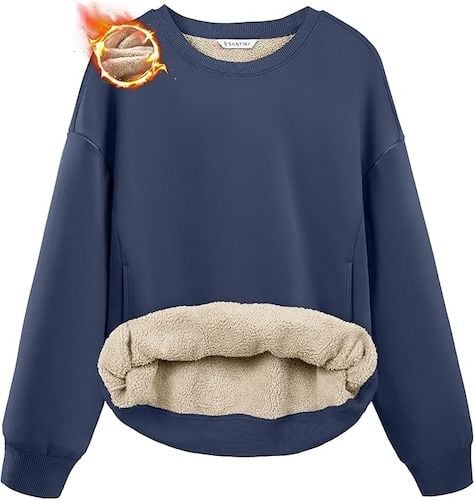 SANTINY Women's Fleece Sherpa Lined Sweatshirt Warm Winter Pullover Sweaters