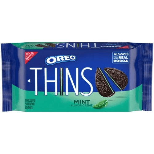 Oreo Thins Mint Flavor Creme Chocolate Sandwich Cookies, Real Cocoa, Pack of 2, 9.21 oz