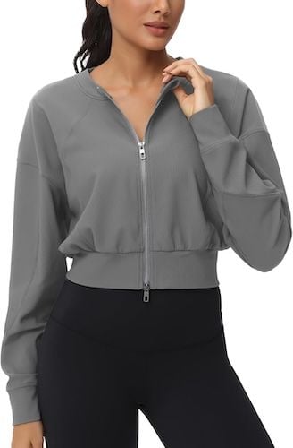THE GYM PEOPLE Women's Cropped Jackets Full Zip