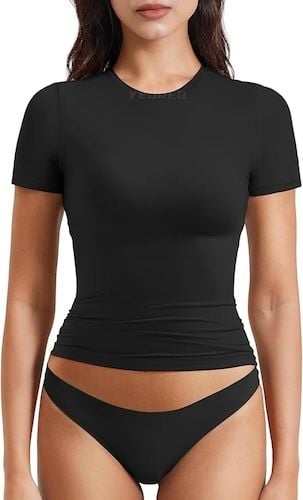 YEOREO Women Fitted Workout Tops Short Sleeve