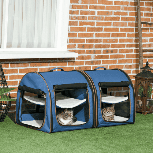 PawHut 39" Pet Cat Carrier with Divider, Portable and Soft, Two-Sided, Blue