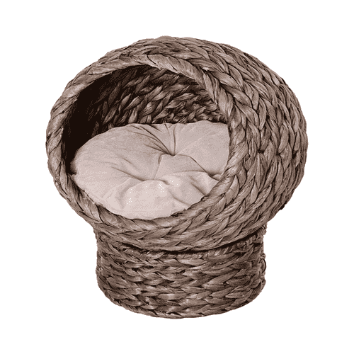 PawHut 20" Natural Braided Elevated Cat Basket Bed, Dark Brown