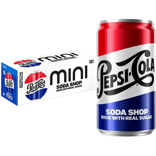 Pepsi Cola Mini Soda Shop, Made with Real Sugar, Cans, 7.5 oz, Pack of 10