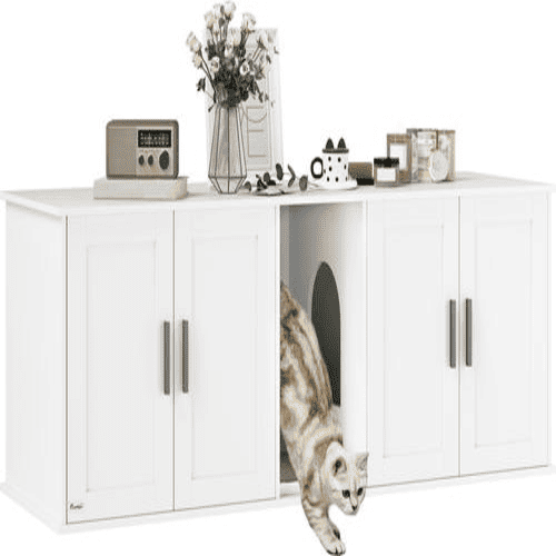 PawHut Cat Litter Box Enclosure with Doors, Furniture Style, White