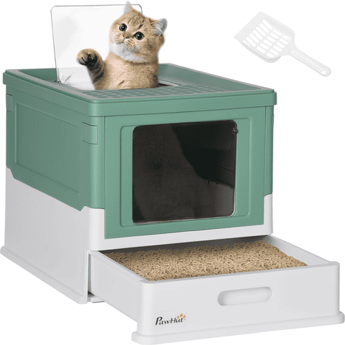 PawHut Cat Litter Box with Front Entry and Top Exit, Fully Enclosed, 19-in, Green