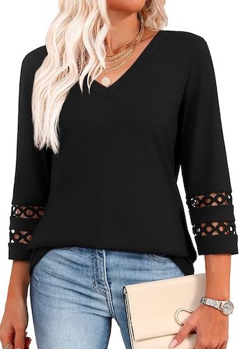 XIEERDUO 3/4 Length Sleeve Womens Tops Dressy Casual Blouses
