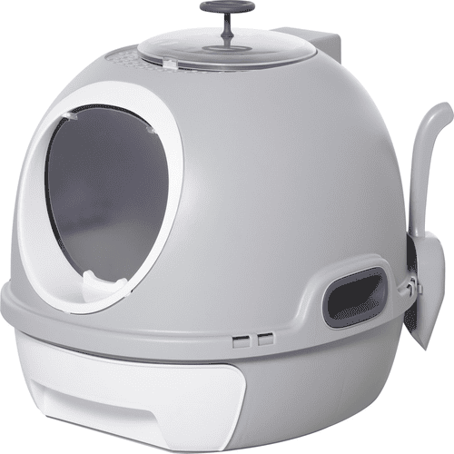 PawHut 22-in Covered Cat Litter Box with Enclosed Drawer, Skylight and Scoop, Gray