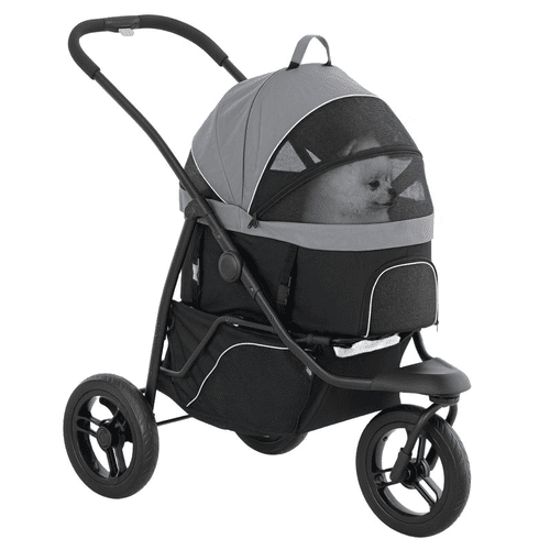 PawHut 3 Wheels Pet Jogging Stroller with Detachable Carrier, Storage Basket, 3 in 1, Gray